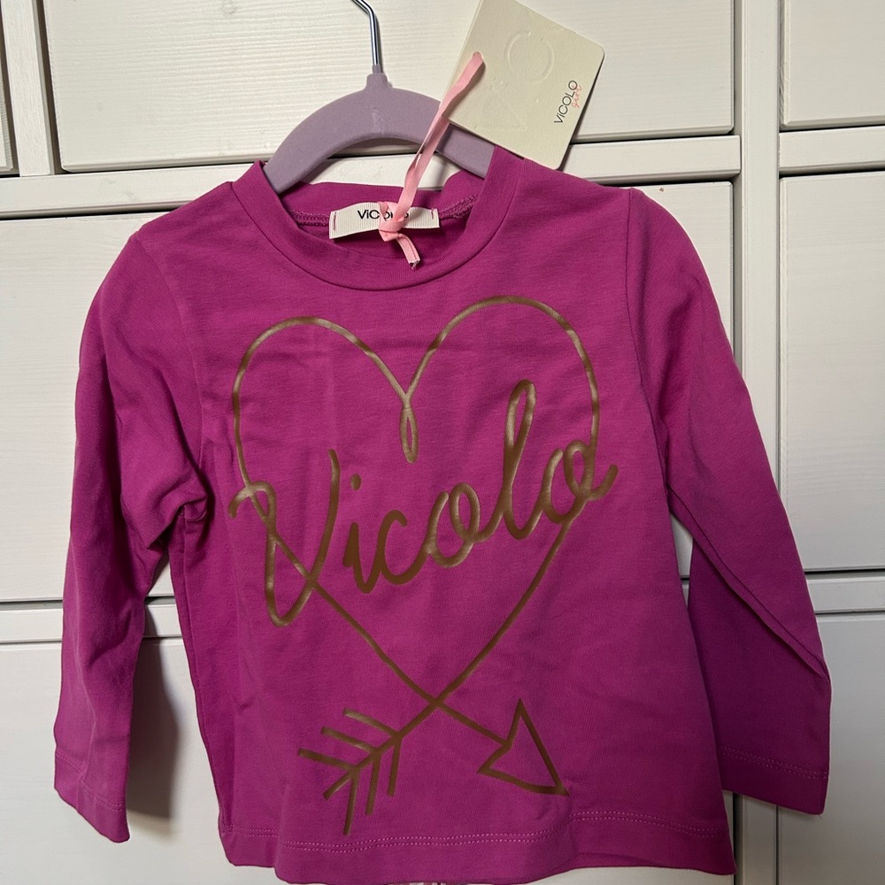 Vibrant Pink Long Sleeve Tees with Gold Accents